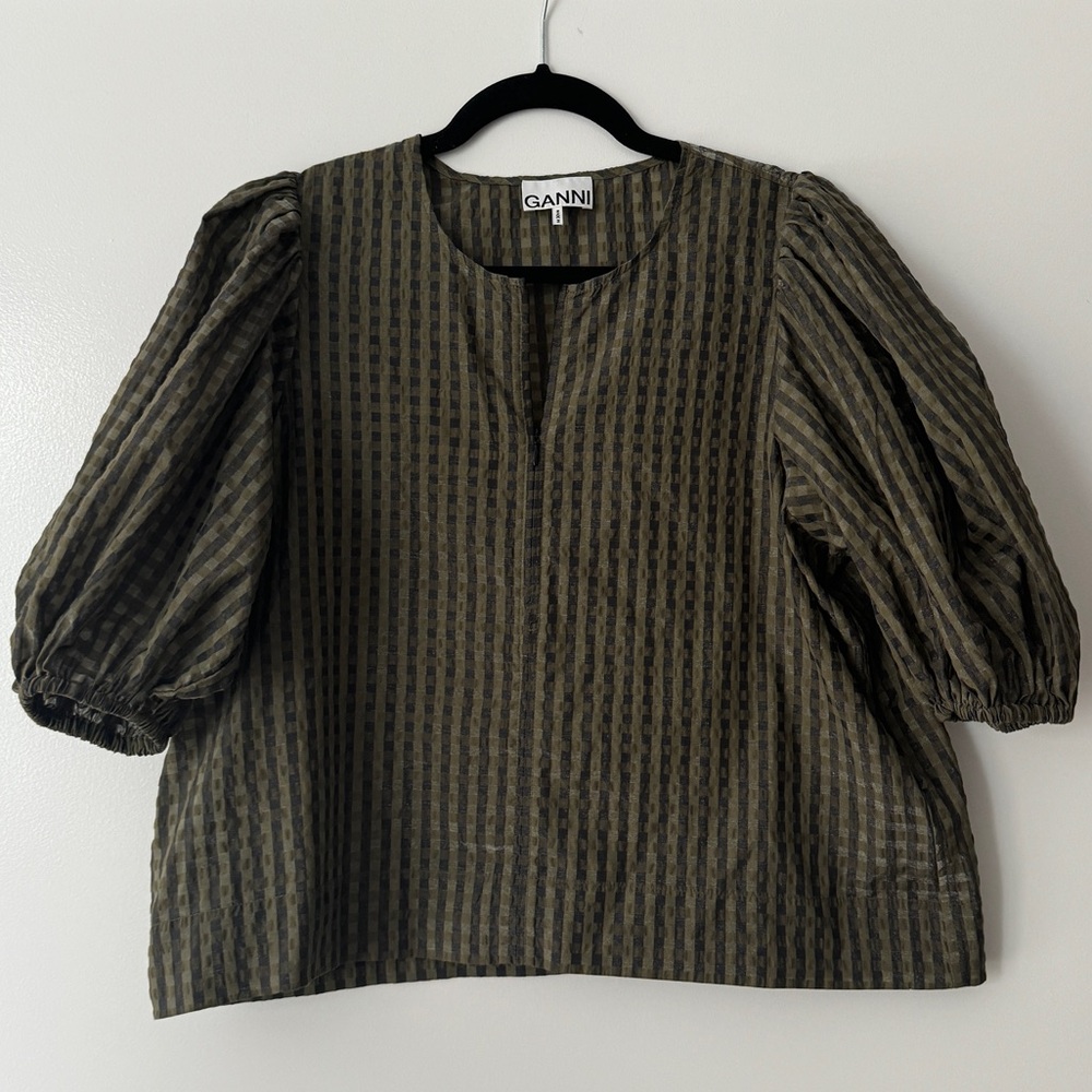 GANNI Puff-Sleeve Top